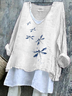 Women's Long Sleeve Blouse Spring/Fall White Dragonfly Printing V Neck Daily Going Out Casual Top
