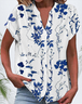 Women's Short Sleeve Shirt Summer Black Floral Buckle V Neck Daily Going Out Casual Top
