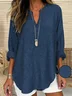 Women's Spring and Summer Imitation Denim Printed Casual Long Sleeve V-Neck Shirt