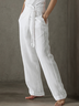 Casual Plain Asymmetric Straight linen-cotton Pants