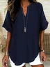 Loose Shawl Collar Cotton Simple Blouse