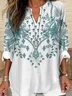 Cotton Nationality/Ethnic Casual Shawl Collar Blouse