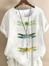 Elegant Crew Neck Dragonfly Blouse