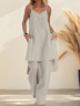 Casual Plain Spaghetti linen-cotton Two-Piece Set