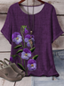Women Floral Crew Neck Casual Short Sleeve T-shirt