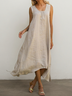 Casual Plain Square Neck Midi linen-cotton Dress