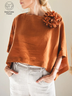Linen Casual Plain 3D Floral Off The Shoulder linen-cotton Blouse