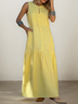 Vacation Plain Crew Neck linen-cotton Maxi Dress