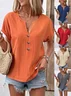 Women Plain V Neck Casual Short Sleeve T-shirt