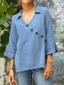 Casual Plain Buttoned V Neck Blouse