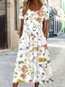 Women's Short Sleeve Summer White Floral Printing Crew Neck Daily Going Out Casual Maxi H-Line Shift Dress Dress