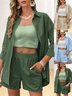Women's Plain Daily Going Out Two-Piece Set Army Green Casual Spring/Fall Top With Pants Matching Set