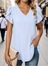 Women Plain V Neck Casual Short Sleeve T-shirt