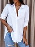 Women's Long Sleeve Shirt Spring/Fall White Plain Buckle Shirt Collar Daily Going Out Casual Top