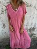 Women's Short Sleeve Summer Pink Plain Split Joint V Neck Daily Going Out Vintage Maxi A-Line Tank Dress