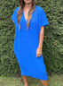 Women's Half Sleeve Summer Royal Blue Plain Slit V Neck Daily Going Out Casual Maxi A-Line Tank Dress