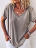 Women Plain V Neck Casual Short Sleeve T-shirt