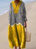 Casual Regular Fit Cotton V Neck Dress With No