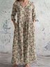 Women's Floral Spring Print Casual V-Neck Long Sleeve Dress