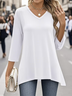 Women Plain V Neck Casual Long Sleeve T-shirt