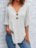 Women Plain V Neck Casual Short Sleeve T-shirt