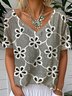 Women Floral V Neck Casual Short Sleeve T-shirt