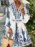 Vacation Floral V Neck Midi Dress With Belt