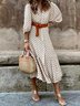Women's Short Sleeve Summer Khaki Geometric Printing V Neck Puff Sleeve Daily Going Out Casual Maxi A-Line Shirt Dress Dress