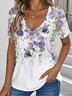 Women Floral V Neck Casual Short Sleeve T-shirt