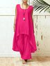 Casual Plain Crew Neck Two-Piece Set