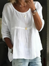 Women's Half Sleeve Shirt Summer White Plain Printing Crew Neck Daily Going Out Casual Top