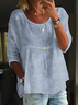 Women's Half Sleeve Shirt Summer Blue Striped Printing Crew Neck Daily Going Out Casual Top