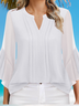 Women's Three Quarter Sleeve Shirt Spring/Fall White Plain Peplum Chiffon V Neck Ruffle Sleeve Daily Going Out Casual Top