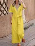 Casual Plain V Neck Two-Piece Set