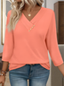 Women Plain V Neck Casual Half Sleeve T-shirt