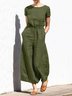 Casual Regular Sleeve Plain Crew Neck Jumpsuit