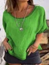 Casual Plain Crew Neck Raglan Sleeves Blouse