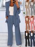 Women's Buckle Plain Daily Going Out Two-Piece Set Blue Casual Spring/Fall Coat With Pants Matching Set