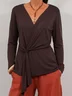 Yarn-dyed Casual Loose Long Sleeve Solid Color Lace-up Knit Cardigan Top