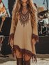 Vacation Ethnic Tassel V Neck Mini Dress