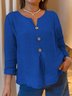 Casual Plain Buttoned V Neck Blouse
