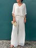 Women's Split Joint Plain Daily Going Out Two-Piece Set White Casual Summer Top With Pants Matching Set