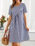 Crew Neck Regular Fit Casual Striped Dress With No