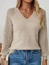 Women Plain V Neck Casual Long Sleeve T-shirt