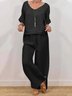 Casual Plain V Neck Two-Piece Set
