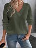 Women Plain V Neck Vintage Long Sleeve T-shirt