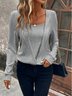 Women Plain Crew Neck Vintage Long Sleeve T-shirt