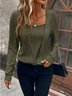 Women Plain Crew Neck Vintage Long Sleeve T-shirt