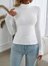 Women Plain Mock Neck Casual Long Sleeve T-shirt