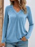 Women Plain V Neck Casual Long Sleeve T-shirt